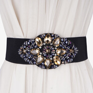 紫心竹寬腰帶女裝飾裙子水鉆束腰配連衣裙時(shí)尚百搭韓版顯瘦彈力松緊腰封 藍色水晶大碼