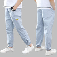 溜溜蛙男童防蚊褲兒童褲子夏季薄款舒適中大童9分褲10男孩衣服童裝男夏天運動(dòng)九分褲學(xué)生休閑褲3-14歲 81095淺藍色 120(正碼，身高115-120CM)