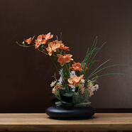 假花仿真花客廳蝴蝶蘭客廳假花仿真花蝴蝶蘭仿真花盆栽假花插花套裝客廳玄關(guān)前臺酒店桌面花藝裝飾 黑瓷+橘色花