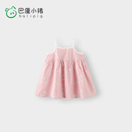 巴厘小豬（BALIPIG）寶寶裙子夏季2024新款小女孩吊帶裙兒童夏裝 粉白格花束 90 cm