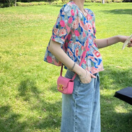 KAHTOP2025夏新款法式印花甜美女v領(lǐng)泡泡袖鏤空刺繡雪紡上衣仙女小衫XXM 別致寬松碎花款 XL 115-125