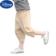 迪士尼（Disney）男童七分褲夏裝褲子亞麻男孩8大童褲7分褲兒童童裝棉麻PP哈倫褲 淺卡其 160cm