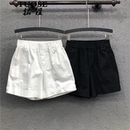 拓澀（TUOSE）簡約百搭白色牛仔短褲女2021夏季新品薄款寬松松緊腰闊腿熱褲 黑色 S