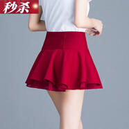 漫佩  超短裙女高腰無安全無內(nèi)襯迷你矮個(gè)子半身蛋糕裙百褶蓬蓬小裙子 紅色【超短32cm無安全】 M