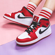 耐克（NIKE） air jordan 1男鞋女鞋 aj1男女情侶中幫板鞋運(yùn)動(dòng)休閑籃球鞋 554725/554724-173白紅 小芝加哥 36.5 （GS）