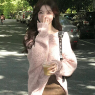春乏慵懶風針織衫女秋冬新款毛衣女日系復古一字領粉色彩點設計上衣女 粉色彩點毛衣 S 建議75-90斤