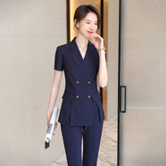 詩璐雅夏季薄款高端小西裝套裝女時(shí)尚休閑職業(yè)裝女裝教師經(jīng)理正裝工作服 薄款 夏季短青西裝+褲子 M