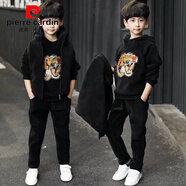 皮爾卡丹（pierre cardin）三件套男童加絨加厚套裝中大兒童秋冬衣服帥氣網(wǎng)紅運動(dòng)潮童裝男孩 虎頭黑色(雙面絨三件套) 140 :(身高1米3以下)