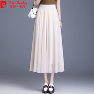 皮爾卡丹（pierre cardin）兩面穿雪紡紗裙半身裙春夏2025新款垂感高腰大擺裙字裙中長裙子針 杏色 均碼 體重80~150斤
