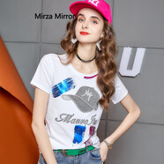 Mirza Mirror歐洲站女裝2025年新款重工燙鉆t恤女短袖修身歐貨潮ins黑色上衣夏 白色 M