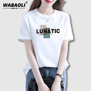 WABAOLI高端品牌 女士短袖冰絲t恤2025夏季新款寬松顯瘦休閑圓領(lǐng)上衣潮流 白色 （LUNATIC文字圖案） 2XL （建議體重130-145斤）