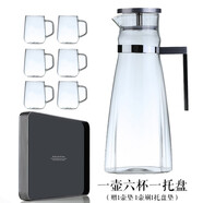 ORTOR涼水壺玻璃家用冷水壺大容量水壺涼水杯可加熱茶水壺果汁壺手柄壺 方柄壺8件套（6單杯1中托1壺 1.6L