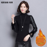 皮袖打底衫馬甲搭配高領(lǐng)毛衣女冬短款加絨加厚女裝配皮草的內(nèi)搭針織衫 短款高(全身加絨) S
