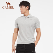駱駝運動(dòng)polo衫休閑男女短袖T恤翻領(lǐng)運動(dòng)上衣寬松休閑網(wǎng)球T恤 C452251004，淺花灰，男 2XL (190)