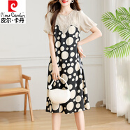 皮爾卡丹（pierre cardin）短袖圓點雪紡連衣裙女夏季2024新款過膝長裙寬松遮肚子高級感裙子 圖片色 L