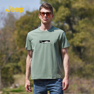 吉普（JEEP）t恤男夏季2025新款薄款透氣圓領(lǐng)體恤衫百搭休閑印花T恤上衣 橄欖綠425 M（115-130斤）