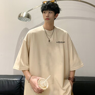 至唯 簡(jiǎn)約短袖t恤男士夏季2025新款男生寬松衣服重磅潮牌潮流體恤男款 T9029杏色 XL【推薦135-150斤】