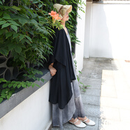 亂在江南夏季新款女裝棉質(zhì)休閑披風(fēng)防曬開衫外套寬松百搭出游度假外披 黑色 均碼