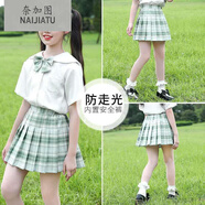 女童百褶裙半身裙2021春冬新款兒童學(xué)院風(fēng)中大童洋氣百搭格子短裙 綠色格子裙 110-100cm