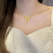 芠拉時(shí)尚簡約在逃公主砂金蝴蝶結(jié)項(xiàng)鏈女夏愛心流蘇吊墜長款套鏈鎖骨鏈 A356-1砂金蝴蝶結(jié)+十字鏈A07-304
