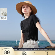 三彩2025夏季新款亮片T恤圓領(lǐng)正肩短袖上衣套頭衫扭結短款M