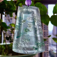 翡翠祥 天然翡翠A貨吊墜佛公陽(yáng)綠冰種貔貅飄花玉佩玉觀(guān)音玉墜男女款玻璃種平安扣帝王綠玉扣玉器【付定金】 飄花山水牌，已聯(lián)系客服選貨，尾款5000