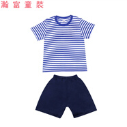 VALOR MAN兒童藍色?；晟姥莩龇籽b中小學生幼兒園夏令營服裝男童女童短袖短褲套裝 海魂衫+藏青短褲 100cm