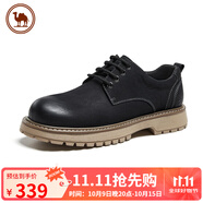 駱駝男鞋休閑牛皮英倫風(fēng)工裝鞋耐磨低幫馬丁靴 P15A201022 黑色 43
