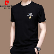 皮爾卡丹（pierre cardin）品牌高檔男士短袖t恤夏季圓領(lǐng)冰|絲短袖大碼體恤打底衫 黑色19360款 175/XL  【135斤-155斤】