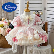 迪士尼（Disney）女童洛麗塔粉色蓬蓬公主裙短袖周歲女寶寶禮服洋裝宮廷風(fēng)連衣裙 粉紅玫瑰 110
