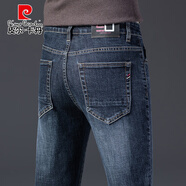 皮爾卡丹（pierre cardin）高端牛仔褲男士修身直筒2025新款春秋季彈力休閑長(cháng)褲子冬款加絨褲 F563-1深藍色 31 【腰圍2尺4/建議126-135斤】