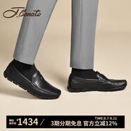 J.BENATO賓度【專柜直發(fā)】男鞋25春夏季新款男士真皮休閑豆豆鞋 黑色 41