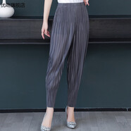 優(yōu)吻 三宅剪標褶皺哈倫褲女百褶小腳褲寬松老爹褲休閑蘿卜褲子百搭 灰色 L
