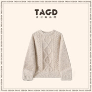 TAGD簡(jiǎn)約純色粗線(xiàn)擰花寬松圓領(lǐng)毛衣男2025冬季新款慵懶風(fēng)百搭針織衫女 杏色 L
