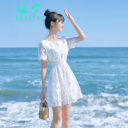 绿夕（REAXUR）法式连衣裙新款2024小个子裙子夏天网纱白色短款修身显瘦夏季女装 白色 S