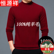 恒源祥羊毛絨衫100不起球羊毛絨毛衫男加 厚中年V 領(lǐng)毛衣秋冬季 酒紅(半高 領(lǐng)602) 170碼(建議125-140斤穿