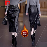 皮爾卡丹（pierre cardin）春秋冬季裙子2025新款pu皮裙半身裙高腰中長(zhǎng)款直筒一步包臀裙長(zhǎng)裙 黑色加.絨 29 /XL