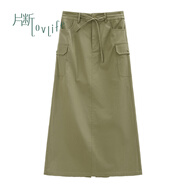 片斷（dribs＆drabs）片斷2025春季系帶中長款休閑學(xué)院風(fēng)直筒半身裙 軍綠 155/64A/S
