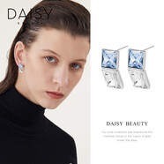 DAISY BEAUTY方糖耳釘S925銀針輕奢風百搭小眾飾品七夕生日禮物送女友 藍色方糖拼色耳環(huán)