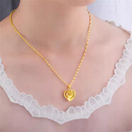 澳門(mén)正品純真沙金項鏈女款18k桃心黃金色吊墜時(shí)尚百搭鎖骨鏈閨蜜 桃心金吊鏈
