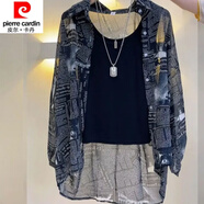 皮爾卡丹（pierre cardin）23年新款防曬衣女夏季新款薄款披肩空調(diào)開(kāi)衫襯衣外搭上衣寬松雪紡 黑色報(bào)紙 XL 120-130斤