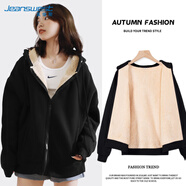 真維斯加絨衛衣女2025冬季新款加厚開(kāi)衫仿羊羔絨外套百搭純色連帽上衣女