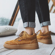 百狄（BYETIVE）馬丁靴男透氣英倫時(shí)尚男鞋新品高幫工裝鞋港風(fēng)街拍運動(dòng)休閑靴子男 黃棕色-092(單鞋) 40 皮鞋碼