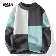 NASA MARVEL撞色拼接毛衣男冬季新款韓版潮流休閑百搭寬松針織衫 6302灰色 L （約105-120斤可穿）