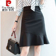 皮爾卡丹（pierre cardin）半身裙女夏季薄款2024年新款氣質(zhì)百搭高腰包臀裙子米色魚尾裙短裙 黑色 XL
