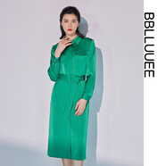 粉藍衣櫥2024秋冬大氣工裝風(fēng)ol綠色連衣裙女【商場(chǎng)同款襯衫裙】931L303 森林綠 L