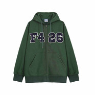 F426國潮寬松4色大LOGO貼開衫衛(wèi)衣外套 墨綠色 L