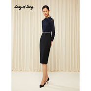 Song of Song歌中歌冬季深海藍韓國定制面料淑女優(yōu)雅典雅連衣裙 深海藍 M 38