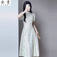 亦貴旗袍連衣裙新中式改良版2024春夏新款民國(guó)風(fēng)氣質(zhì)少女日?？纱╅L(zhǎng)裙 綠色 2XL