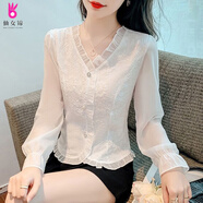 緣夢(mèng)韻v領(lǐng)雪紡襯衫女裝秋裝2025年秋季新款女長(cháng)袖上衣收腰顯洋氣小衫 白色 M _95-105斤
